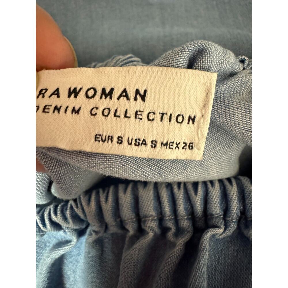 Zara Chambray Off Shoulder Ruffle Sleeve Mini Dress Size Small - Picture 7 of 8
